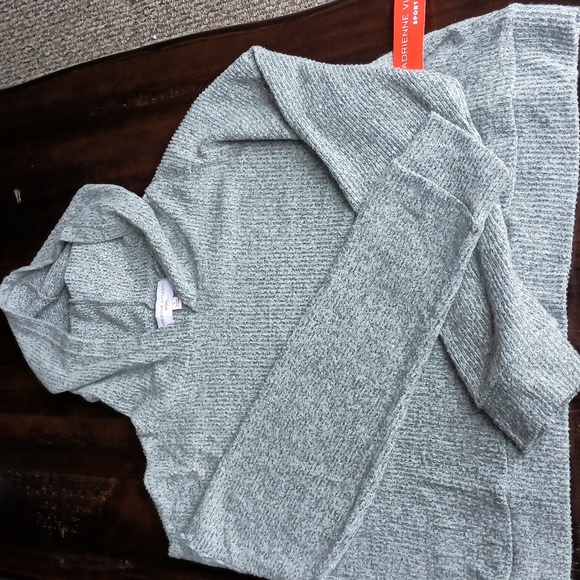 Adrienne Vittadini Sport Gray Ribbed Pullover Hoodie L - Picture 5 of 5